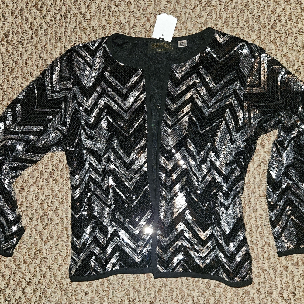 Bob Mackie Black and Silver Sequin Jacket